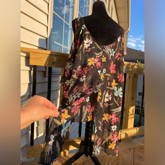 Lane Bryant Women’s Black Multicolor Floral Sheer High Low Blouse Sz 2X - Picture 5 of 11